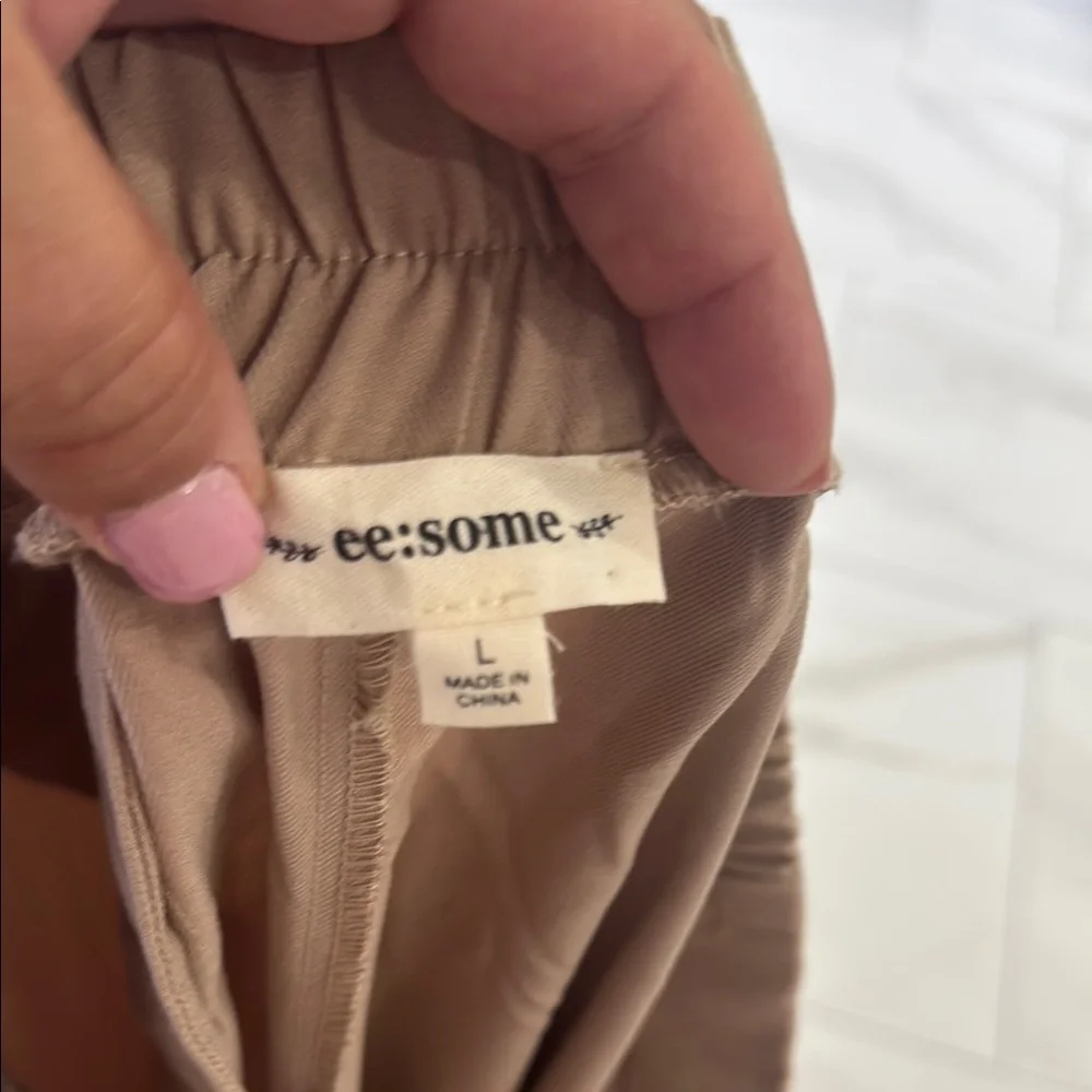 Ee:some Tan Wide Leg Pants.  Sz Large - Picture 8 of 11